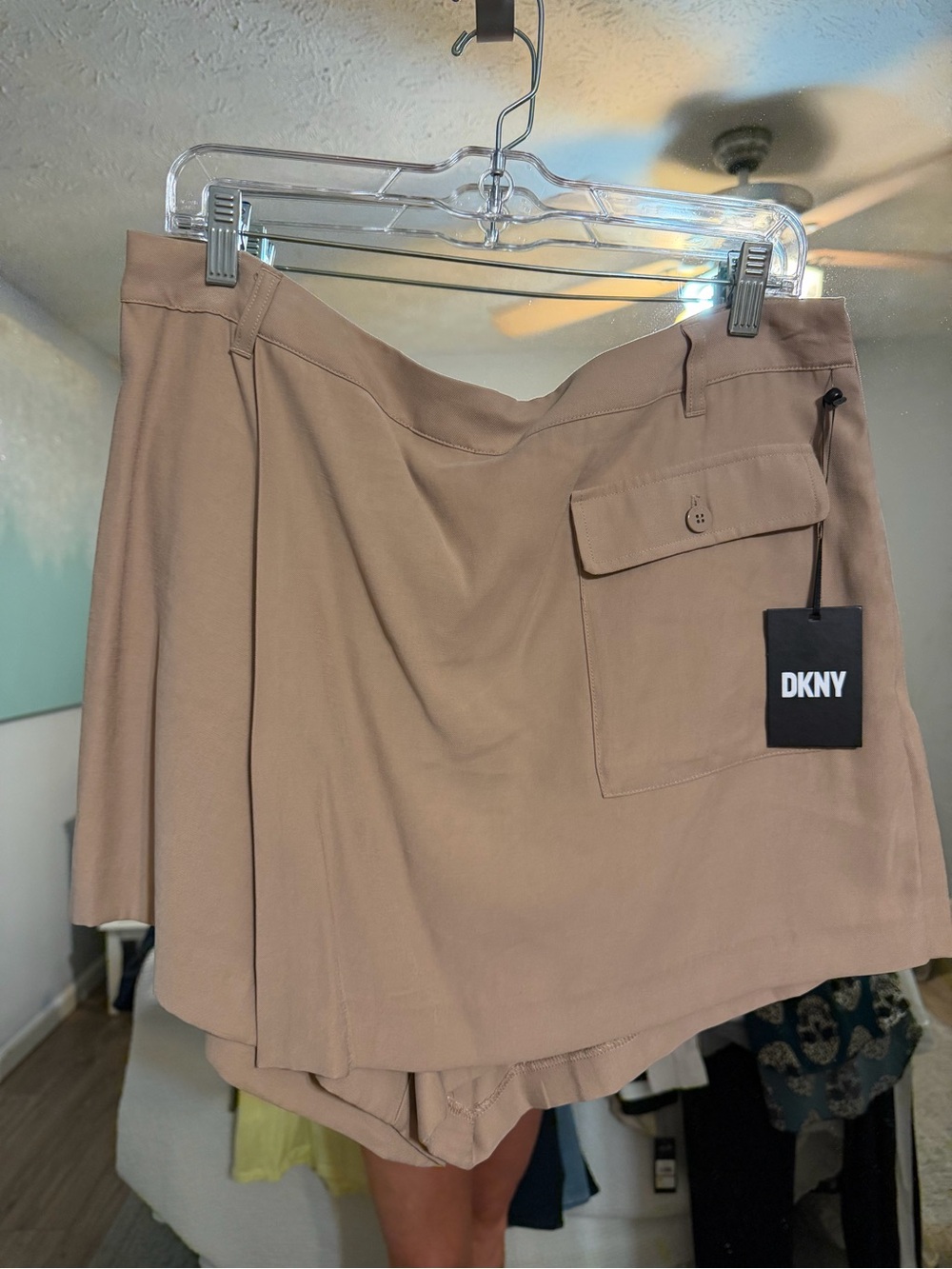 DKNY Beige Mini Skort with Front Flap Pocket